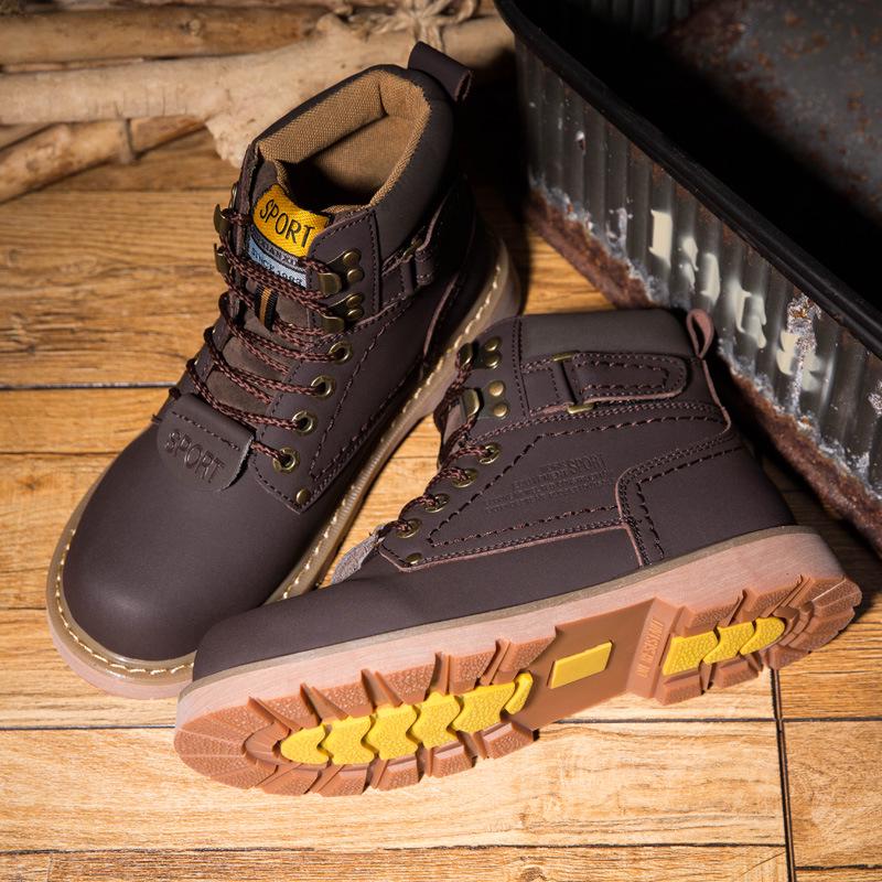 Мужские высокие рабочие ботинки, зимние, кожаные, с флисовой подкладкой, водонепроницаемые, универсальные, для пар, мужские ботинки в британском стиле