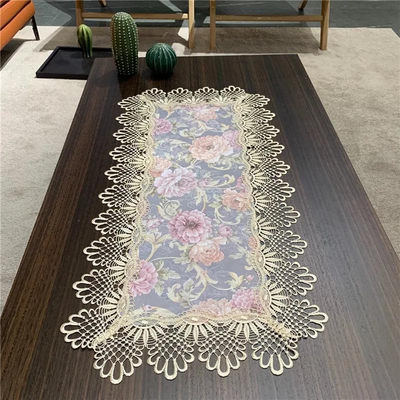 Lace Tablecloths Floral Household Bedside Table Covers Festive Dining Table Mats Rectangle Tea Table Cover Home Decoration