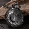 Vintage Charm Black Unisex Fashion Roman Number Quartz Steampunk Pocket Watch Women Man Necklace Pendant with Chain Gift