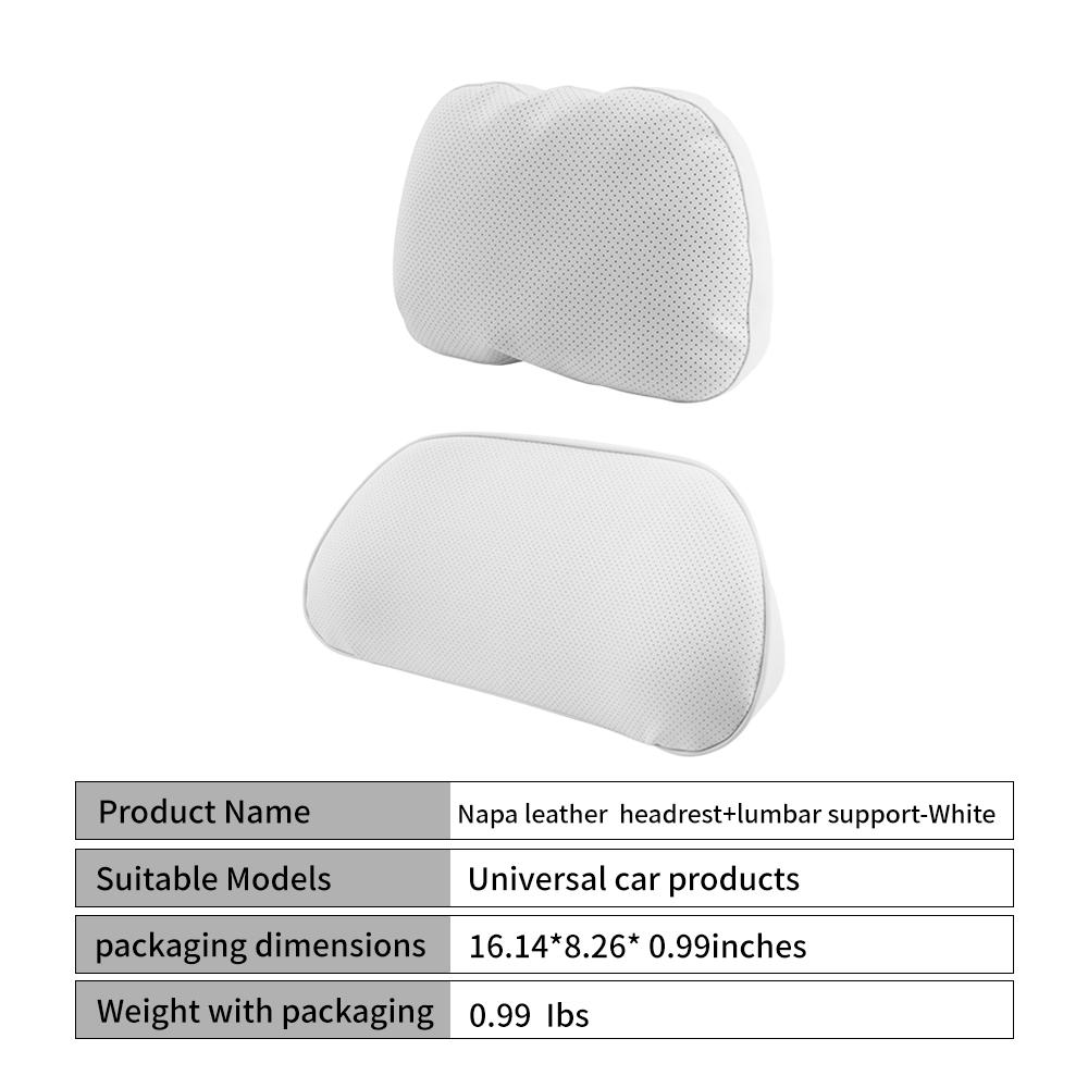 Nappa Leather Car Headrest & Lumbar Support, Universal Fit Neck Pillow Back Cushion For Tesla Model 3 Y Highland Juniper