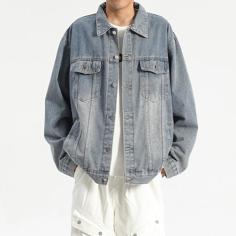 Denim Jacket Jacket Men's and Women's Autumn and Winter Thickened High Street Casual Tooling Hong Kong Style Literary and Loose
