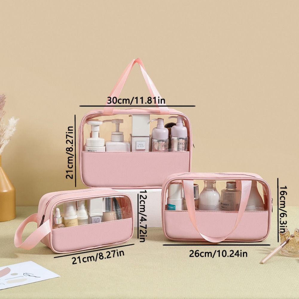 with Handle Travel Cosmetic Bag Transparent Women Wash Pack Portable Toiletry Pouch Makeup