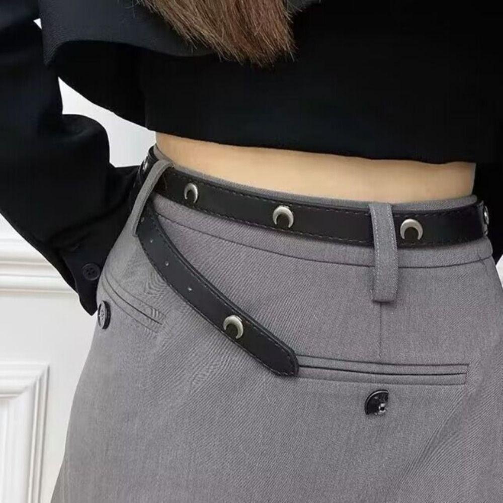 Jeans Belt Y2K Moon Pin PU leather Belt Korean Waist Strap Female Waistband Casual Belt Accessories
