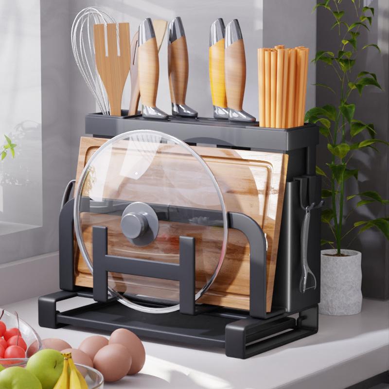 Настольный держатель для ножей, подставка для хранения разделочной доски, органайзер для кухонных принадлежностей из углеродистой стали, полка для столовых приборов, кухонные принадлежности