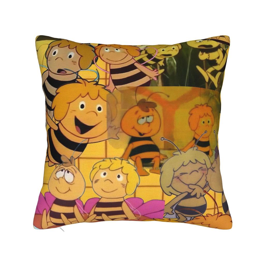 Maya The Bee With Flowers Cartoon Pillowcase Merch Soft Cushion Cover Gift Throw Pillow Case Cover Home Multi Size