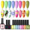 8 Color Marbling Gel Nail Polish Set, Trending Colors Soak Off Gel Nail Art Kit with No Wipe Top Coat