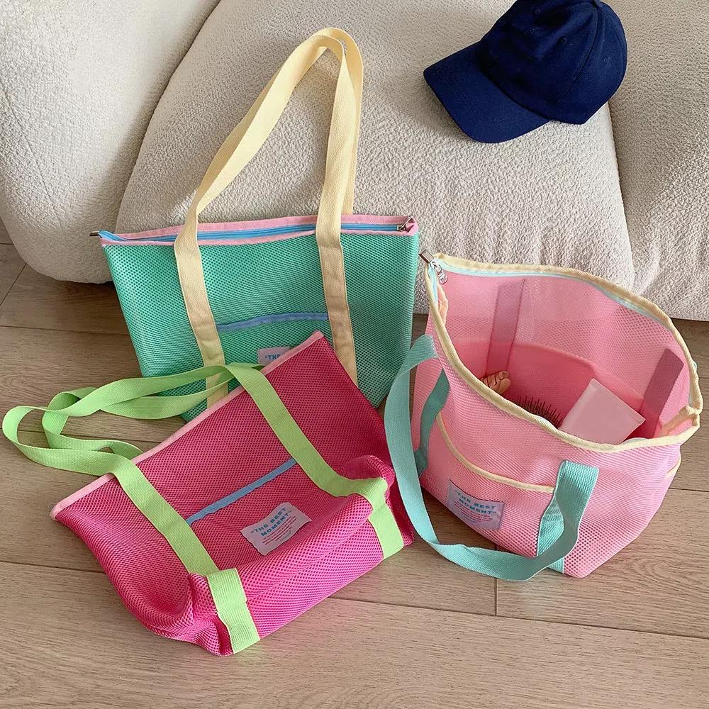 Shoulder Bag Mesh Tote Bag Colored Mesh Handbag Picnic Snack Bag Mesh Shopping Bag Travel