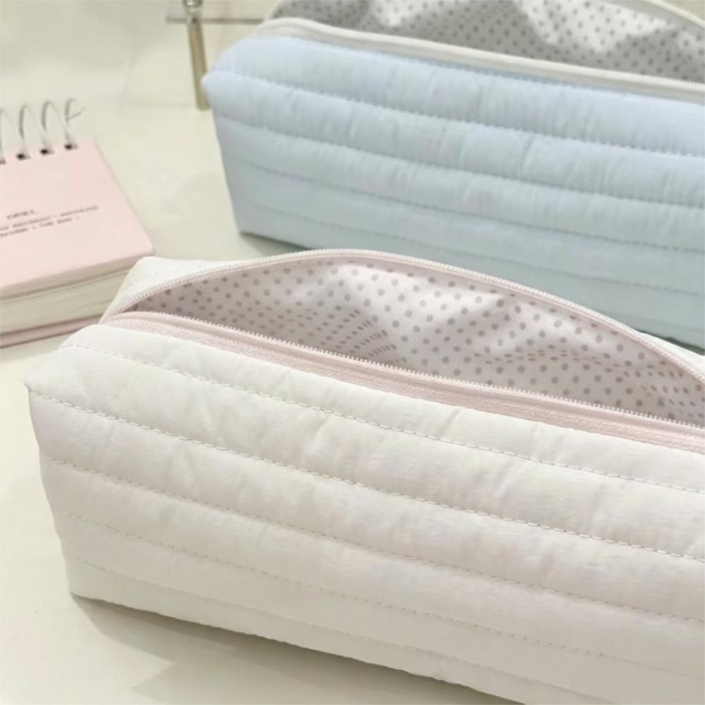 Portable Cream Color Pencil Case Multi-functional School Storage Bag Office Use