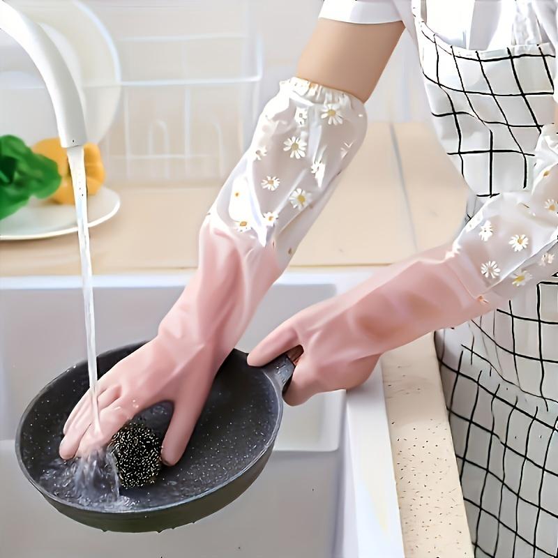 1 Pair Durable Waterproof PVC Cleaning Gloves, Non-Slip Dishwashing Gloves for Kitchen, Household Laundry Gloves