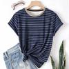 Striped Casual Sports Women's T-shirt Summer Round Neck Short Sleeved Element Pattern Checkered Loose Fit T-shirts