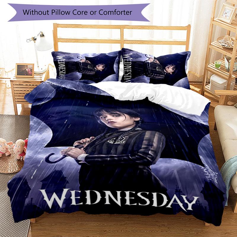 3pcs Wednesday Addams pattern bedding set duvet cover set includes duvet cover &pillowcases,perfect all season bedroom decoration&gift