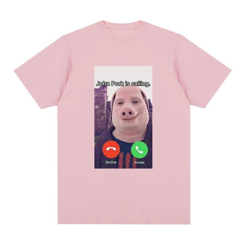 Джон Порк звонит, забавная футболка с ответом на звонок, юмористическая футболка со свиньей и мемом, графический дизайн, милые футболки большого размера для любителей животных