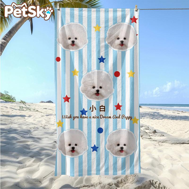 Pet Photo Beach Towel, Dog Cat Print Microfiber Towel, Quick Dry Sandproof Soft Absorbent Bath Towel for Beach Pool
