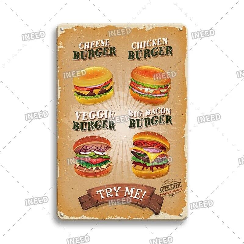 Mfoever Burger Sign Best In Town Beef BBQ Vintage Decor Hotdogs Kitchen Decorations Wall Plaque Retro Decor Vintage Food Sign