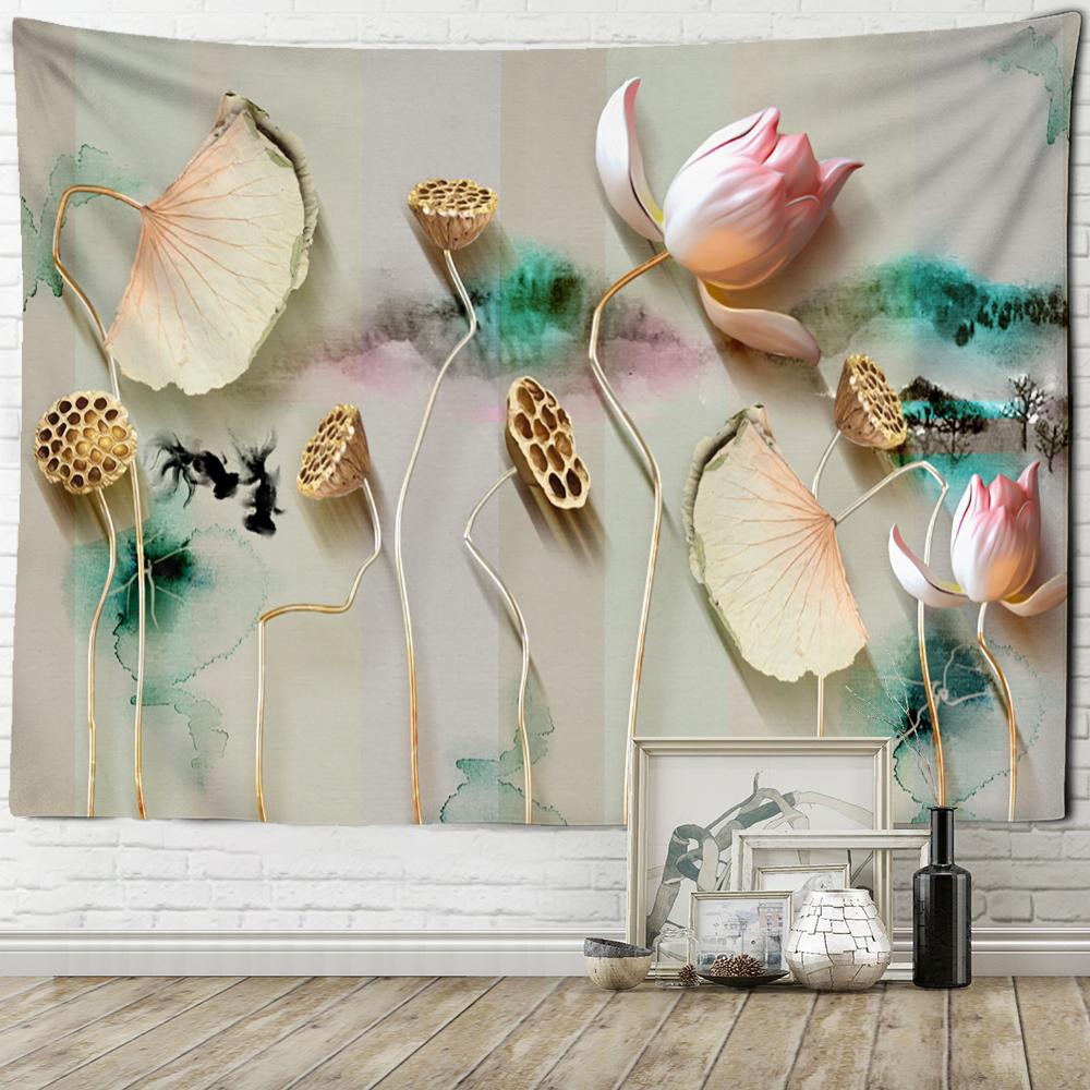Мертвые листья лотоса кои гобелен настенный искусство природа растение хиппи тапиз домашний декор фон ткань