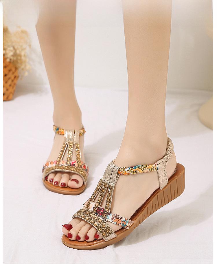 Летние босоножки в корейском стиле на танкетке в стиле бохо со стразами в римском стиле — большой размер, модные и удобные