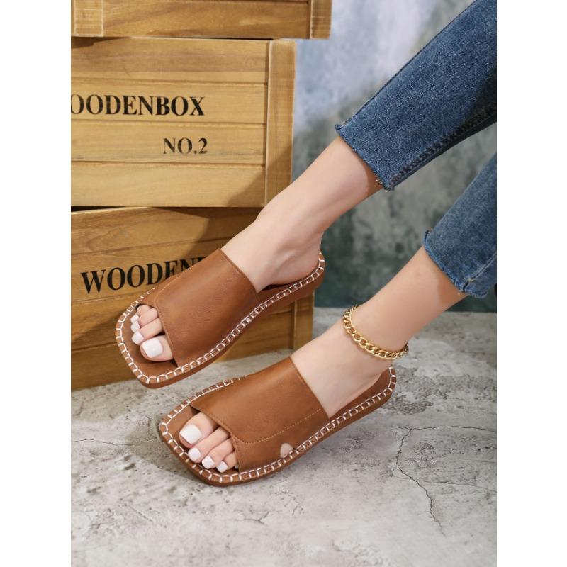 Летние новые плоские туфли с квадратным носком и одним словом, женские уличные сандалии, тапочки