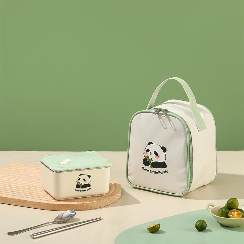 Office Portable Seal Square Metal Food Storage Lunch Box 304 Stainless Steel Food Container Set With Lid and Insulated Bag