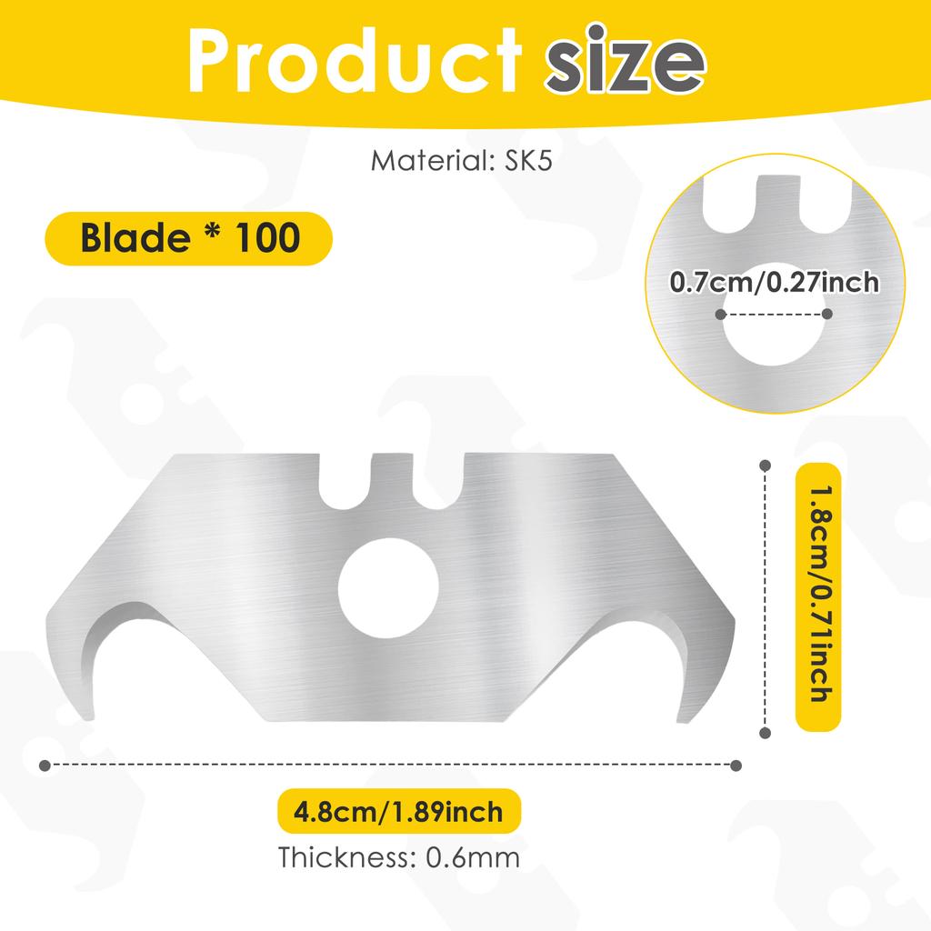 100Pcs SK5 Hooked Trimming Knife Blade Heavy Duty Utility Hook Blade Hooked Razor Acssory for Cable and Wire Stripping PVC