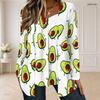 Women Plus Size Square Neck Long Sleeve Faux Two Piece Gradient Palm Tree Printed T Shirt