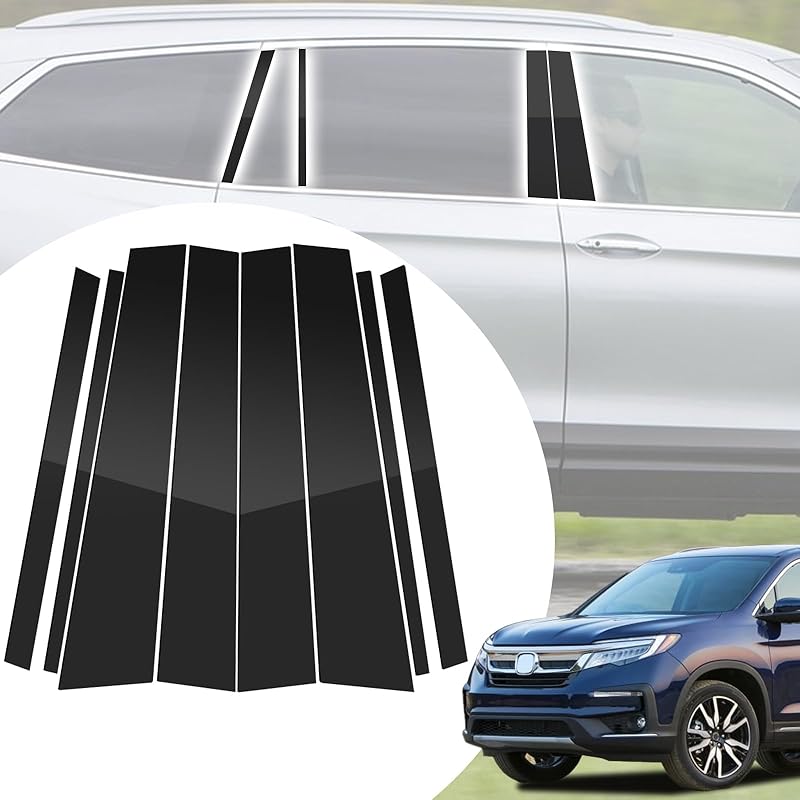 6pcs Glossy Black Exterior Door Window Pillar Posts Molding Cover Panel Trim Stickers Side Door Window Cover Trim Kits for Honda Civic 11th Gen