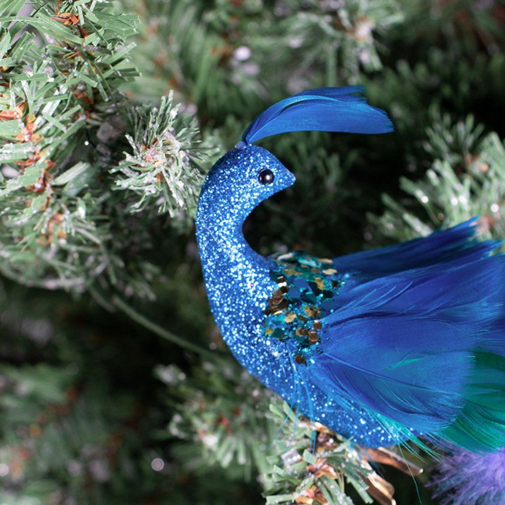 Glittered Turquoise Bird Pendant with Clip Bird Hanging Ornament  Prop