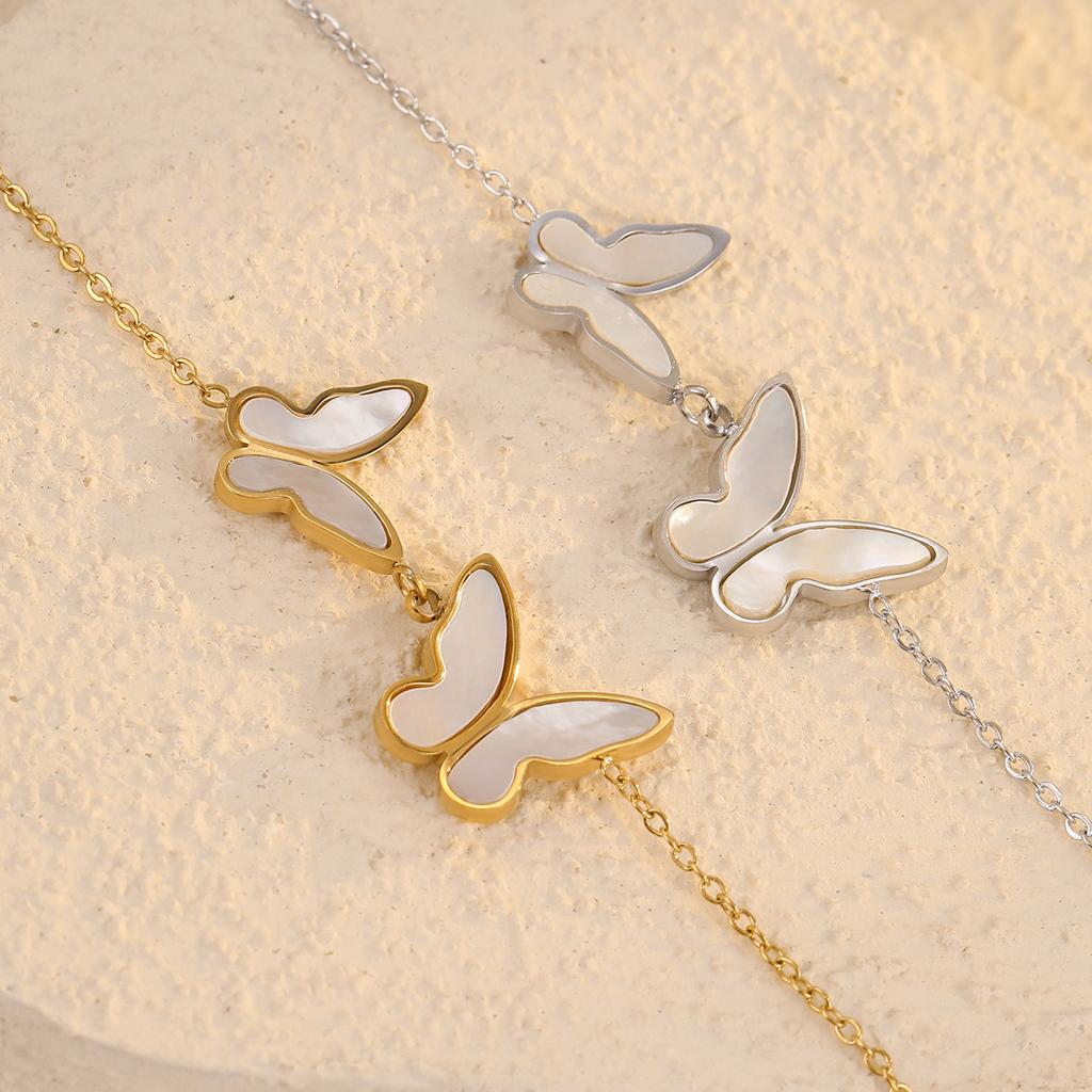 GEMCHIC Women's Stainless Steel Gold Tone Shell Butterfly Beaded Bracelet Fashion Titanium Steel Luxury Jewelry