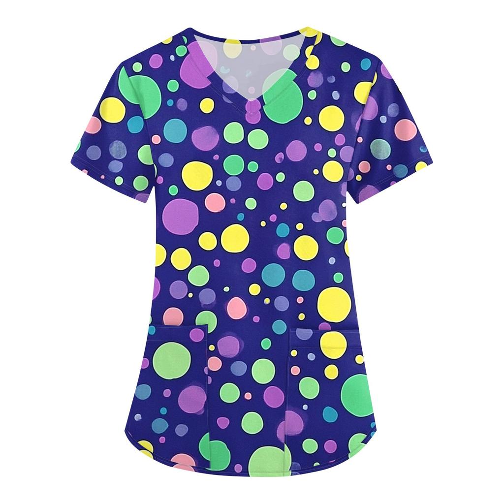 Женская карнавальная принтовая свободная униформа с V-образным вырезом и карманом с коротким рукавом