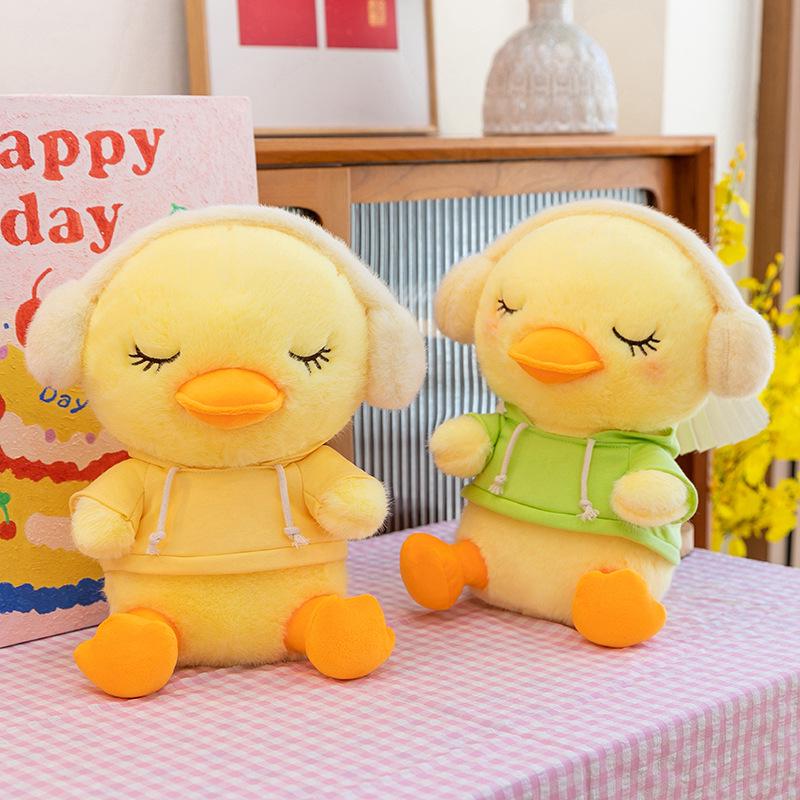 Adorable Yellow Duck Hoodie Plush Pillow and Earphone Hug Doll