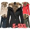 Women's Autumn Winter Jacket Coats Warm Solid Plush Thickened Jacket Button Long Trench Windproof Hooded Parka Down Cotton Coat