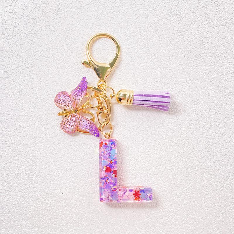 Able Purple Letter Keychain Sequin Butterfly Tassel Pendant Keychain Exquisite Backpack Decoration Accessories Gifts