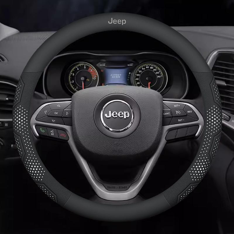 CNE1 Car Carbon Fiber Leather AntiSlip Steering Wheel Cover Jeep Grand Cherokee Wrangler Renegade Patriot Commander Compass Gladiator