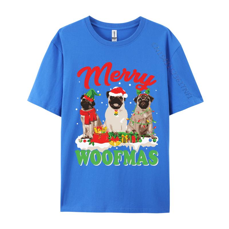 Christmas Pug Dog Merry Woofmas Dog Lover Tshirts Cotton Men Tees Printed T Shirts Preppy Style Funny Tshirts