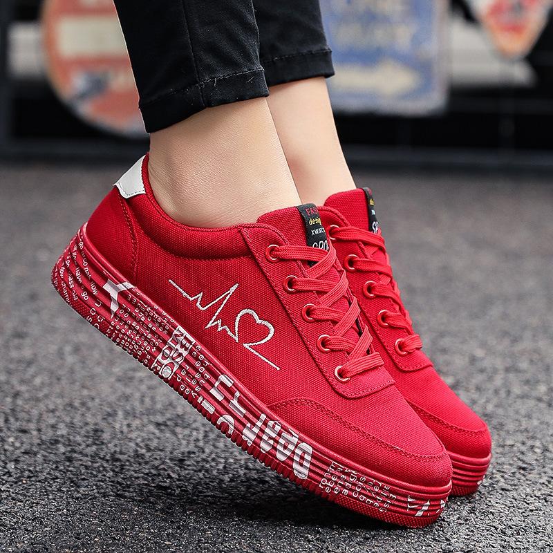 Big Red Canvas Shoes For Women Korean Version Versatile Breathable Junior High School Students Cloth Shoes Low-Top Board Shoes For Women