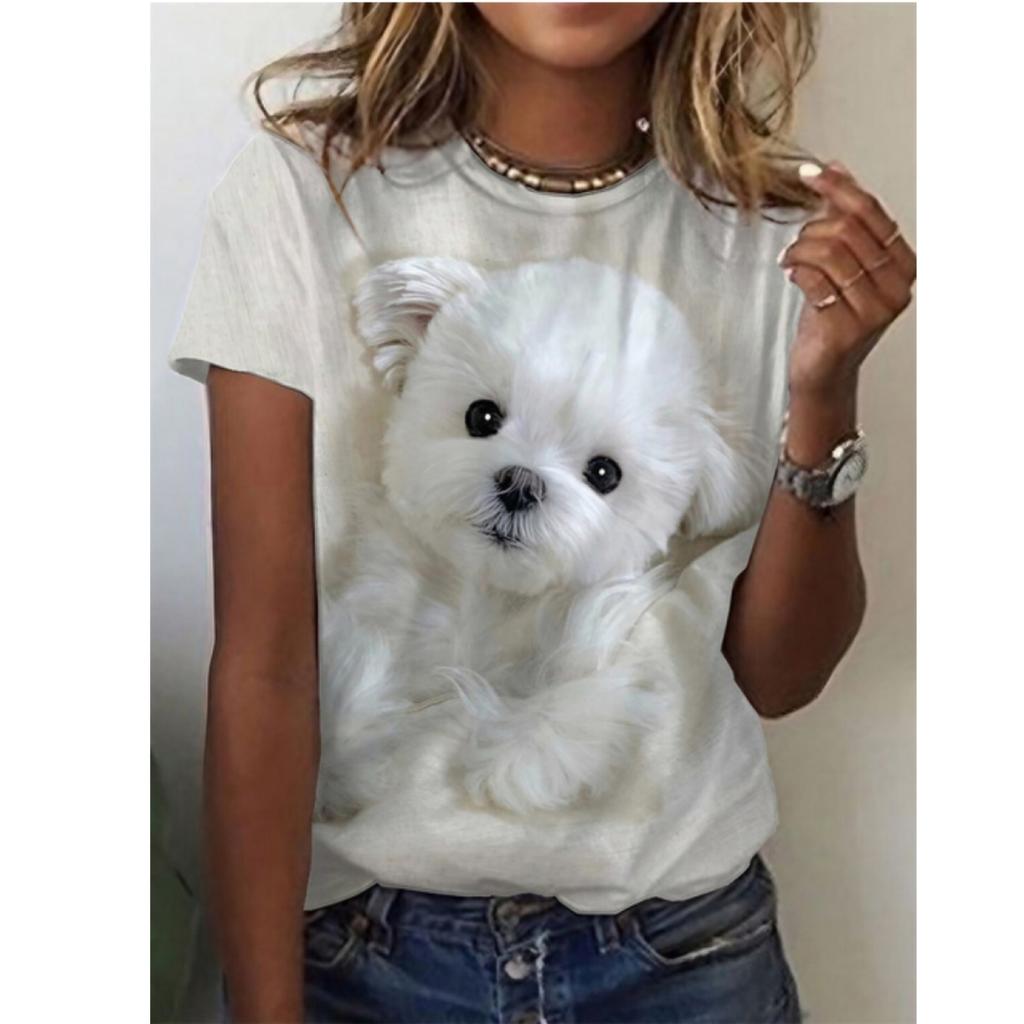 Женская летняя футболка с круглым вырезом и коротким рукавом с рисунком забавной собаки, весна-лето, повседневный вязаный свитер с короткими рукавами, женский