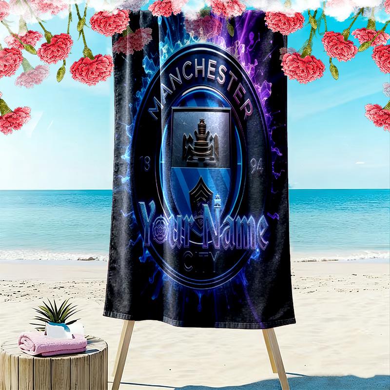 Manchester City F Custom Name Print Beach Towel Large Soft Quick Dry Towel For Beach Camping Swimming