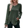 Autumn and Winter Women's Blouse Round Neck Pit Stripes Abrasion Solid Color Long Sleeve Tops