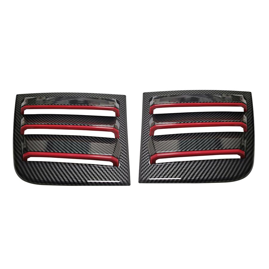2x Carbon Look w/Red Trim Rear Side Window Louver Cover For 11-21 Dodge Charger