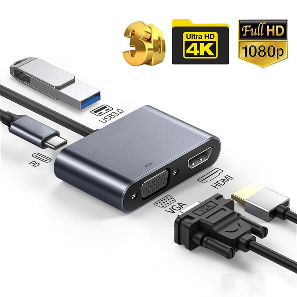 FUNXUN Док-станция 4 в 1, концентратор USB C, адаптер типа C к двойному HDMI, расширение экрана 4K, 60 Гц, USB 3.0 для ноутбука, телефона, ПК