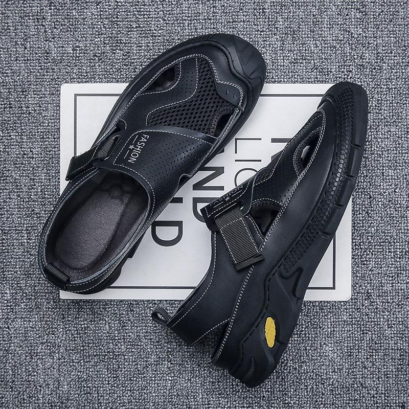 Сандалии мужские летние кожаные дышащие с закрытым носком сетчатые для улицы и отдыха, модные римские нескользящие пляжные мужские