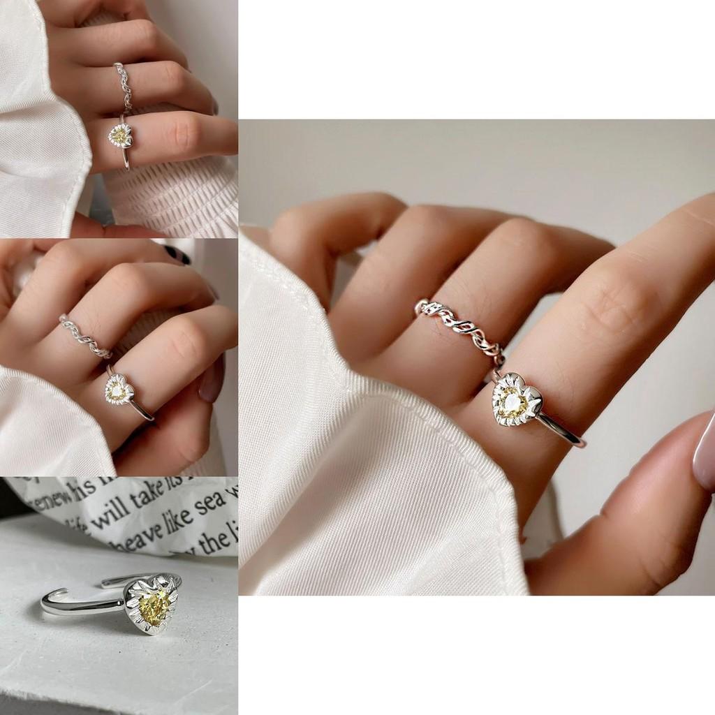 Stylish Heart Shaped Yellow Crystal Ring For Women Adjustable Copper Fashionable Design