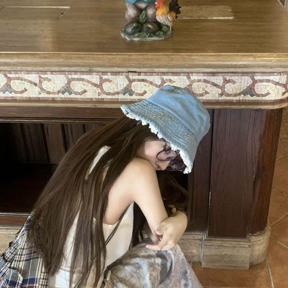 Ретро Женская Джинсовая Панама, Корейский Стиль, Премиум, Универсальная, Большого Размера для Защиты от Солнца и Эффекта Стройности