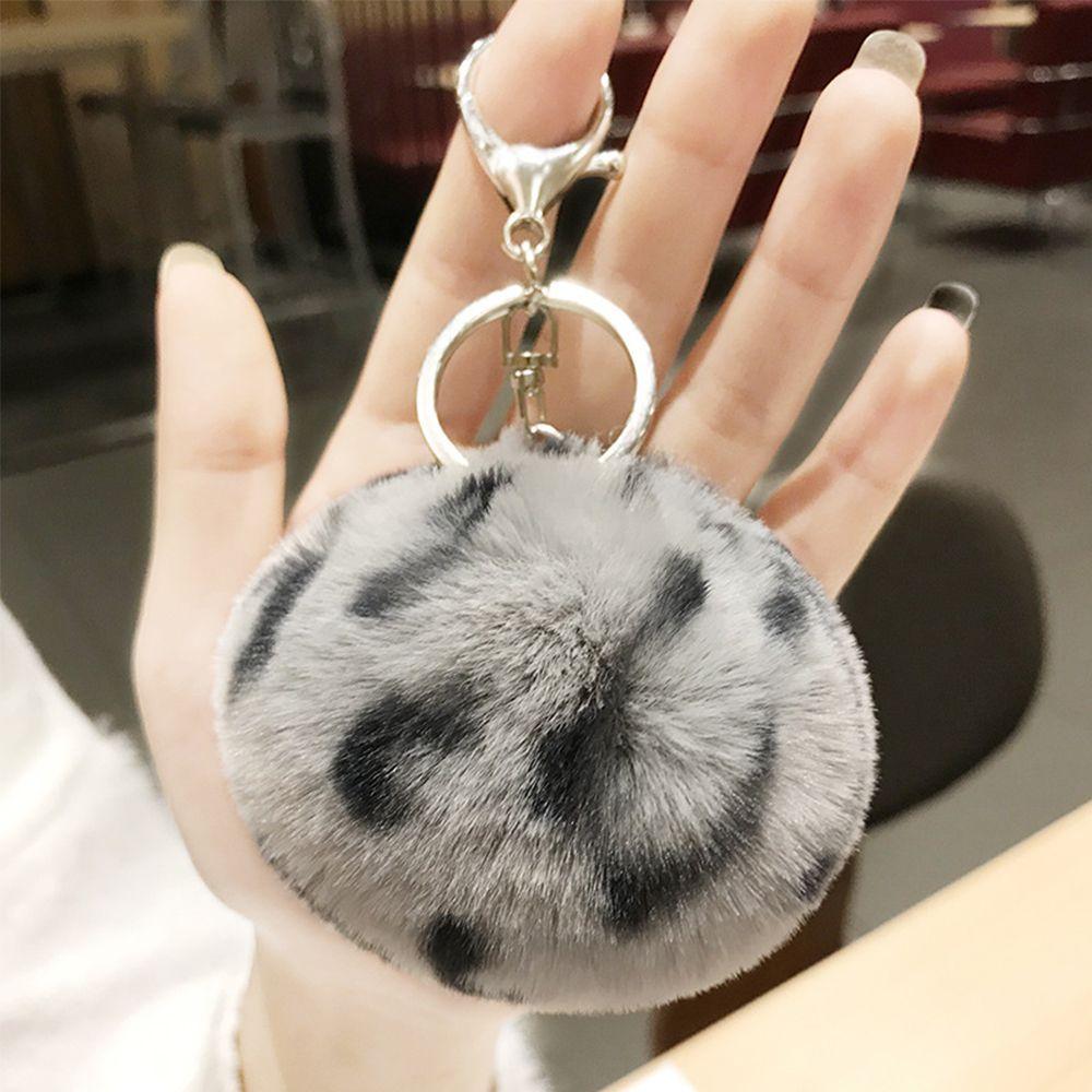Car Accessories Pendant Heart Round Ball Leopard Plush Fur Ball Key Chains Key Ring Plush Keychain