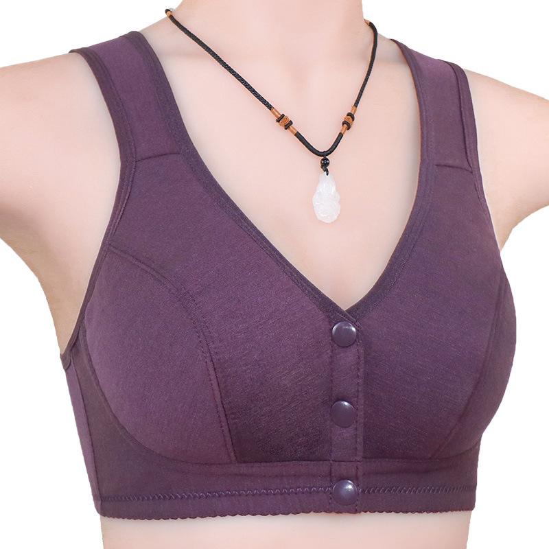 Soft Cotton Front Buckle Underwear Women's Smooth Surface Without Steel Ring Wide Shoulder Strap Vest New Large Size Bra