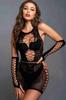 Merry See Мини-платье Ночная рубашка с перчатками Фэнтези Боди Чулок Черный