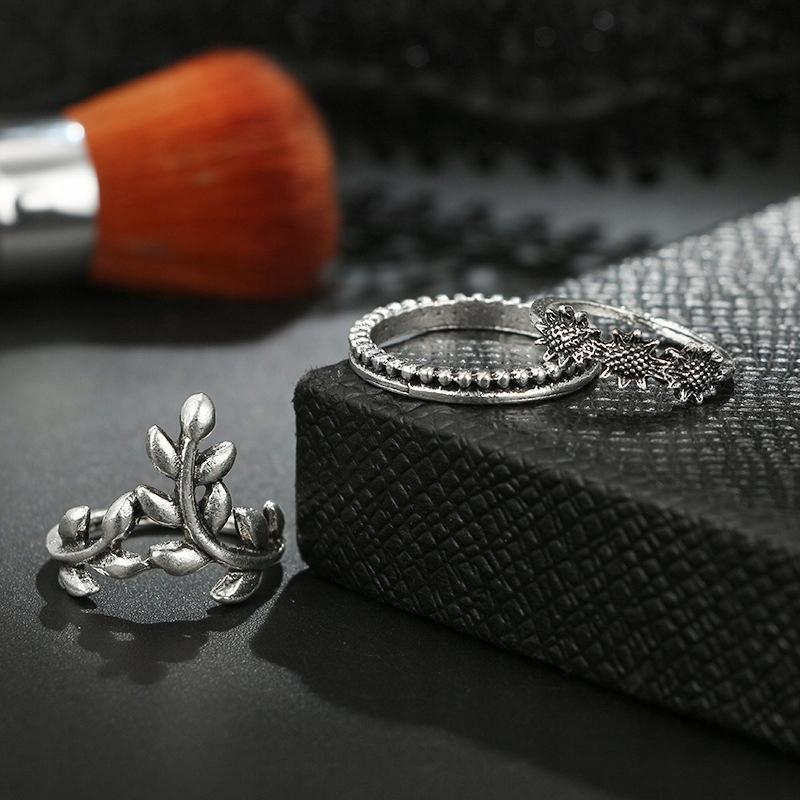 Silver Retro Punk Boho Ring Set 75