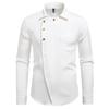 Autumn Men'S Casual Long-Sleeved Shirt Trend Design Ruffian Handsome Solid Color Oblique Placket Shirt Men