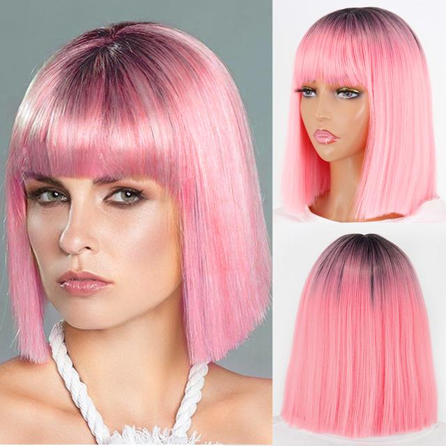 MISS WIG Женский короткий полужелтый черный прямой парик Боб с челкой, парик из синтетического волокна для женщин, повседневная одежда для косплея