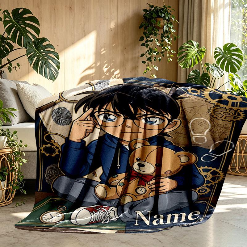 Custom Name Personalized Detective Conan Print Blanket, Home Decor, Bedroom, Sofa, Camping, Couch, Gifts for Birthday Christmas