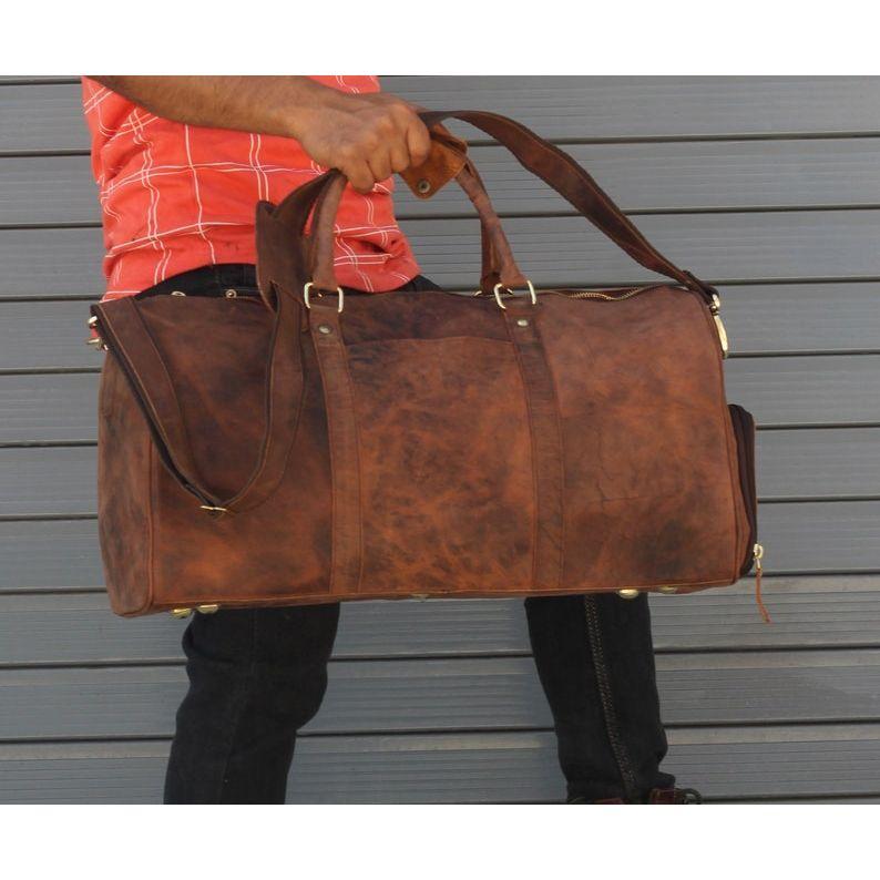 Personalized Cowhide Leather Duffel Bag:" Weekender Travel Bag